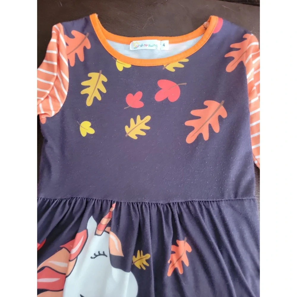 Wish me swing fall autumn Halloween leaves unicorn dress‎ size 4